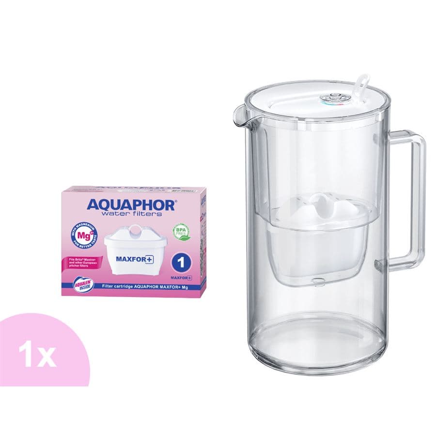 Aquaphor Glass filtrační skleněná konvice bílá 2,5 l + 1 ks filtru Aquaphor Maxfor+ Mg