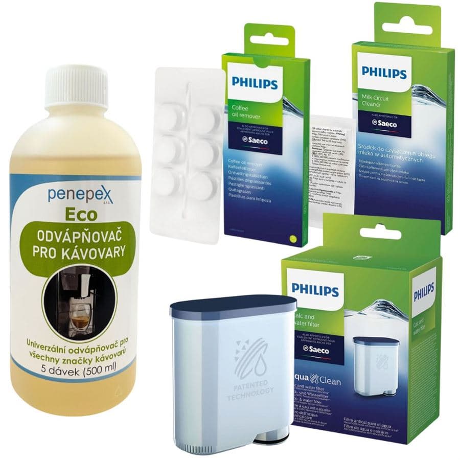 Philips AquaClean CA6903/10 filtr do kávovaru + Penepex Eco odvápňovač 500 ml + Philips CA6704/10 čisticí 6 tbl. + Philips CA6705/10 čistič mléčných cest