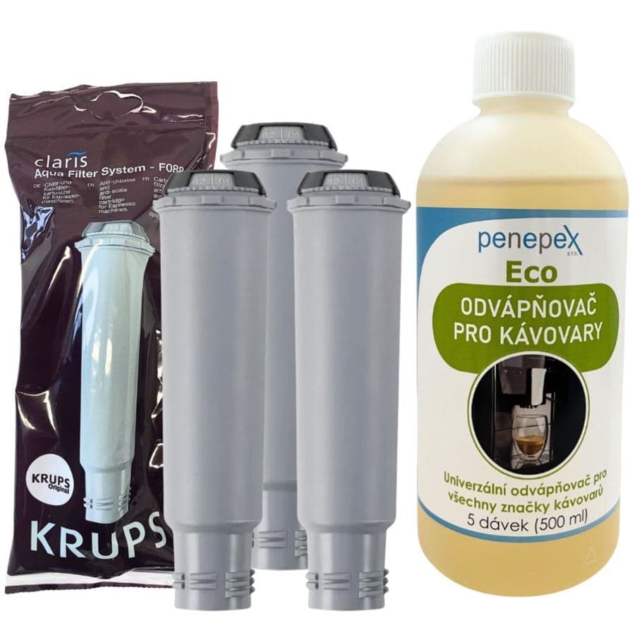 Krups F08801 Aqua Filter Claris filtr do kávovaru (3 ks) + Penepex Eco univerzální odvápňovač 500 ml